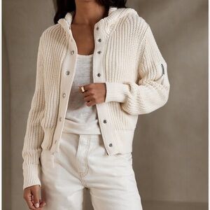 [XL]Banana Republic Varo Cream Chunky Knit Hooded Bomber Sweater Organic Cotton